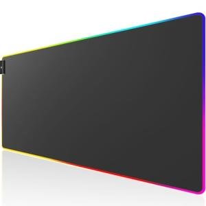 KTRIO RGB Large Gaming Mouse Pad Desk Mat, Superior Micro-Weave Cloth for Precise Mouse Control, Non-Slip Rubber Base, Stitched Edges, Water-Resistant, for Gamer, Office & Home, 31.5 x 15.7 in