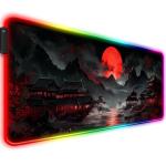 RGB Japanese Dreamy Lakescape Full Moon Gaming Desk Mat, Computer Keyboard Large Extended Long LED Mouse Pad for Office and Home, XL (W07)