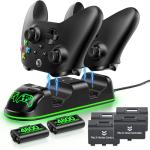 Controller Charger Station with 2x4800mWh Rechargeable Battery Packs Compatible with Xbox One/Elite/Series X|S, Controller Charging Dock, XB Gaming Accessories with 9 RGB Modes and 4 Battery Covers