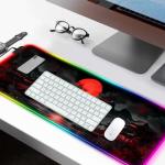 RGB Japanese Dreamy Lakescape Full Moon Gaming Desk Mat, Computer Keyboard Large Extended Long LED Mouse Pad for Office and Home, XL (W07)