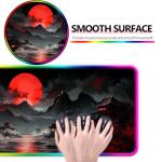 RGB Japanese Dreamy Lakescape Full Moon Gaming Desk Mat, Computer Keyboard Large Extended Long LED Mouse Pad for Office and Home, XL (W07)
