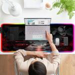 RGB Japanese Dreamy Lakescape Full Moon Gaming Desk Mat, Computer Keyboard Large Extended Long LED Mouse Pad for Office and Home, XL (W07)