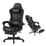 MINOMAC Gaming Chair,Ergonomic Computer Gaming Chair,400lb Load-Bearing,Retractable Footrest/Waist Support/Ergonomic Backrest[Spring + 4D Sponge] (Black)