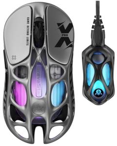GravaStar Mercury X Pro Wireless Gaming Mouse, Come with 8K Dongle – 32,000 DPI PAW 3950 Sensor, 8,000Hz Polling Rate, Only 49g, Magnesium Alloy Hollow Frame, RGB Lighting, 5 Programmable Buttons