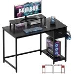 Pamray 39 Inch Computer Desk with Monitor Stand Small Home Office Desks with Non-Woven Storage Drawer for Bedroom Study Table Writing and Work Desk Black