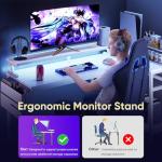 DUMOS Gaming Desk, Computer Desk with USB Charging Ports, Power Outlets, Type-C and LED Lights, Reversible L Shaped Desk with Storage Shelves & Monitor Stand for Office Gaming Room White 48IN