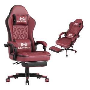 Gamtimer Gaming Chair with Footrest, Ergonomic Computer Chair, PU Breathable Material with Headrest and Lumbar Support, Suitable for Silla Gamer and Adults (RED)