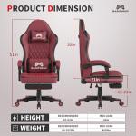 Gamtimer Gaming Chair with Footrest, Ergonomic Computer Chair, PU Breathable Material with Headrest and Lumbar Support, Suitable for Silla Gamer and Adults (RED)