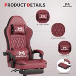 Gamtimer Gaming Chair with Footrest, Ergonomic Computer Chair, PU Breathable Material with Headrest and Lumbar Support, Suitable for Silla Gamer and Adults (RED)