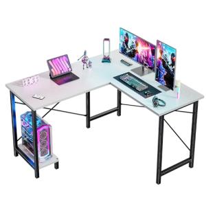 DUMOS L Shaped Desk, Computer Gaming Desks Corner Office Table with CPU Shelf for Home Study Writing Work Station 50 Inch, White