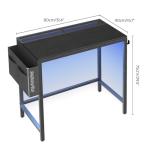 YATINEY Computer Desk with LED Lights, Gaming Desk with Storage Bag and Breathable Mesh Desktop, Home Office Desk with Headphone Hook, for Home Office, Gaming Room, Black and Gray DN07DBB
