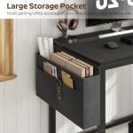 YATINEY Computer Desk with LED Lights, Gaming Desk with Storage Bag and Breathable Mesh Desktop, Home Office Desk with Headphone Hook, for Home Office, Gaming Room, Black and Gray DN07DBB