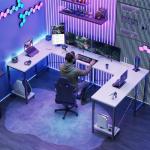 DUMOS L Shaped Desk, Computer Gaming Desks Corner Office Table with CPU Shelf for Home Study Writing Work Station 50 Inch, White