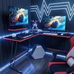 Homall L Shaped Gaming Desk Computer Corner PC Desk Table with Large Monitor Riser Stand for Home Office Sturdy Writing Workstation (Black, 47 Inch)