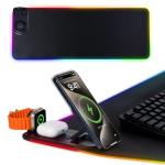 Dexmary 3 in 1 Mouse Pad with Wireless Charging, 31.5"x11.8" Mouse Pad RGB with Magnetic Wireless Charging,15 Light Modes,Non-Slip Base,Waterproof Keyboard Pad, Black
