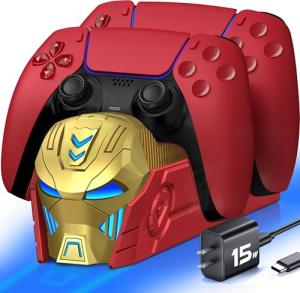 Charger Station for PlayStation 5 Dual Controllers-Fast PS5 Dual Controller Stand Charger Dock with AC Adapter-LED PS5 Controller Charging Station Accessories -Yellow