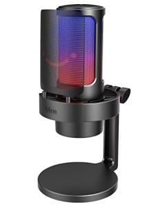 FIFINE Gaming Microphone, USB PC Mic for Streaming, Podcasts, Recording, Condenser Computer Desktop Mic on Mac, with RGB Control, Mute Touch, Headphone Jack, Pop Filter, Stand-AmpliGame A8