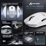 R5Ultra 8K Carbon Fiber Wireless Gaming Mouse with 42,000 DPI -PAW3950 MAX Sensor -Nordic 52840 MCU Chip-39g Ultra-Lightweight -Wired/BT/2.4GHz Wireless Programmable Mice Griptape for PC/Mac(White)