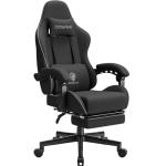 Dowinx Gaming Chair Fabric with Pocket Spring Cushion, Massage Game Chair Cloth with Headrest, Ergonomic Computer Chair with Footrest 290LBS, Black