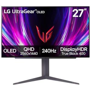 LG ‎27GS93QE 27-inch Ultragear OLED Gaming Monitor QHD 1440p 240Hz 0.03ms DisplayHDR True Black 400 AMD FreeSync Premium Pro NVIDIA G-Sync HDMI 2.1 DisplayPort Tilt/Height/Pivot Stand Black