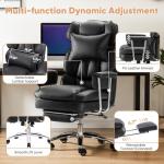 Sweetcrispy Executive Home Office Desk Chair - Ergonomic Big Tall High Back with Footrest & Lumbar Support, Reclining Height Adjustable, Comfy PU Leather Computer Gaming with Swivel Wheels, Black