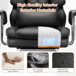 Sweetcrispy Executive Home Office Desk Chair - Ergonomic Big Tall High Back with Footrest & Lumbar Support, Reclining Height Adjustable, Comfy PU Leather Computer Gaming with Swivel Wheels, Black