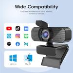 KEMEIV 1080P Webcam PC Webcam with Microphone and Physical Privacy Cover, Noise-Canceling Microphone, Auto Light Correction, Ultra Wide Angle for Conferences/Online Courses/Live Streaming/Zoom/YouTube