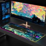 Imegny RGB Mousepad Large, Led Gaming Mouse Pad Oversized Glowing Mat Colorful Soft Mat for Mice Computer Keyboard with Non-Slip Rubber Base Water-Resistant (80x30 rgbgreencity)