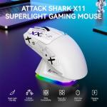 ATTACK SHARK X11 Lightweight Wireless Gaming Mouse with RGB Charging Dock,Tri-Mode-2.4G/USB-C Wired/BT,22K DPI,PAW3311 Optical Sensor,HUYU Switch, 5 programmable Buttons for PC/Mac(White&Sticker)