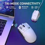 ATTACK SHARK X11 Lightweight Wireless Gaming Mouse with RGB Charging Dock,Tri-Mode-2.4G/USB-C Wired/BT,22K DPI,PAW3311 Optical Sensor,HUYU Switch, 5 programmable Buttons for PC/Mac(White&Sticker)