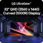 LG 32G600A-B 32-inch Ultragear QHD (2560 x 1440) Curved Gaming Monitor, 180Hz, 1ms, AMD FreeSync, HDMI, DisplayPort, Tilt/Height/Swivel Adjustable Stand, Black