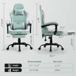 Gaming Chair with Footrest for Adults - Ergonomic Gaming Chairs with Foot Rest - Big and Tall Computer Game Chair - Fabric Reclining Video Game Chairs with Spring Cushion - Green/Light Grey