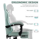 Gaming Chair with Footrest for Adults - Ergonomic Gaming Chairs with Foot Rest - Big and Tall Computer Game Chair - Fabric Reclining Video Game Chairs with Spring Cushion - Green/Light Grey