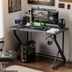 Grandder Gaming Desk Z Shaped 40 Inch Gamer Workstation, Home Computer Carbon Fiber Surface Gaming Desk PC Table with Headphone Hook, Carbon Fiber Black