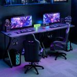 Grandder Gaming Desk Z Shaped 40 Inch Gamer Workstation, Home Computer Carbon Fiber Surface Gaming Desk PC Table with Headphone Hook, Carbon Fiber Black