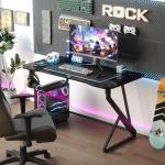 Grandder Gaming Desk Z Shaped 40 Inch Gamer Workstation, Home Computer Carbon Fiber Surface Gaming Desk PC Table with Headphone Hook, Carbon Fiber Black