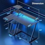 Korfile 40 Inch Gaming Desk with LED Lights & Power Outlet, L Shaped Computer Gaming Table with Storage Shelves, Reversible Corner Desk with Monitor Stand for Home Office, Carbon Fiber Black