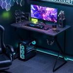 Grandder Gaming Desk Z Shaped 40 Inch Gamer Workstation, Home Computer Carbon Fiber Surface Gaming Desk PC Table with Headphone Hook, Carbon Fiber Black