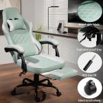 Gaming Chair with Footrest for Adults - Ergonomic Gaming Chairs with Foot Rest - Big and Tall Computer Game Chair - Fabric Reclining Video Game Chairs with Spring Cushion - Green/Light Grey