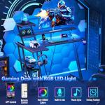 Korfile 40 Inch Gaming Desk with LED Lights & Power Outlet, L Shaped Computer Gaming Table with Storage Shelves, Reversible Corner Desk with Monitor Stand for Home Office, Carbon Fiber Black