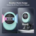 EMEET Piko 4K Webcam for Streaming, World’s 1st Dual-Camera AI-Powered 4K Camera w/AI Autofocus, 3 Mics Array&3 Sound Modes, USB Webcam with Clip, Great for Streaming, Desk Setup
