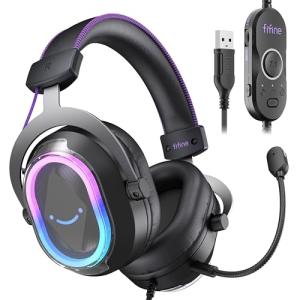 FIFINE Wired USB Gaming Headset: 7.1 Surround Sound - Vibrant Customizable RGB - Game/Chat Balance, Gamer Headphone with Noise Canceling Mic for PC, PS5/PS4, Laptop, Mac - AmpliGame H13BP