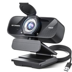 1080P Full HD Webcam with Noise-Canceling Mic, Auto Light Correction, Privacy Cover and Wide Angle Lens, Plug & Play USB Camera for Laptop/Desktop/PC/Mac, Compatible with Zoom/Skype/Teams/Streaming