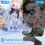 1080P Full HD Webcam with Noise-Canceling Mic, Auto Light Correction, Privacy Cover and Wide Angle Lens, Plug & Play USB Camera for Laptop/Desktop/PC/Mac, Compatible with Zoom/Skype/Teams/Streaming
