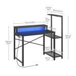 YATINEY Small Computer Desk with LED Light and Power Outlet, Small Gaming Desk with Monitor Stand, Reversible Game Table with 2 Side Hooks, Home Office Desk for Living Room, Bedroom, Black DN06UDBB