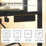 YATINEY Small Computer Desk with LED Light and Power Outlet, Small Gaming Desk with Monitor Stand, Reversible Game Table with 2 Side Hooks, Home Office Desk for Living Room, Bedroom, Black DN06UDBB