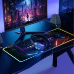 RGB Mouse Pad Desk Pad, Large Gaming Mousepad with LED Light 13 Light Modes Touch Control Extended Soft Computer Keyboard Mat Pad, Desk Mat with Non-Slip Rubber Base for MacBook & Laptop(31.5X11.8)