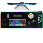 Mouse Pad with Wireless Charging, Large Desk Mat RGB Gaming Mousepad, 10 Light Colors LED Gaming Pad Keyboard Pad with Ultra-Smooth Surface & Non-Slip Rubber Base, Waterproof Full Desk Mouse Pad