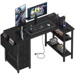 Lufeiya L Shaped Gaming Desk with Power Outlet, 47 Inch Reversible Corner Computer Desk with Drawers & Storage Shelves for Home Office Bedroom, L-Shaped Teen PC Desks with Fabric Drawer, Black