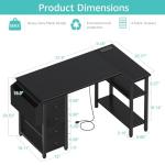 Lufeiya L Shaped Gaming Desk with Power Outlet, 47 Inch Reversible Corner Computer Desk with Drawers & Storage Shelves for Home Office Bedroom, L-Shaped Teen PC Desks with Fabric Drawer, Black